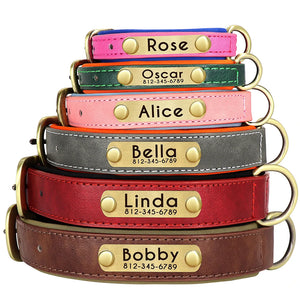 Customized Leather Dog Collar Leash Set Soft With Free Engraved Nameplate
