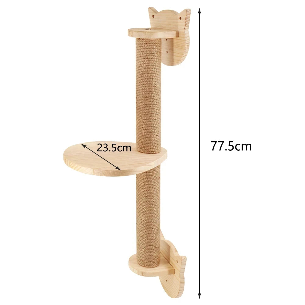 WhiskerWonder Wall-Mounted Cat Playground - Wooden Climbing Shelves & Sisal Scratcher