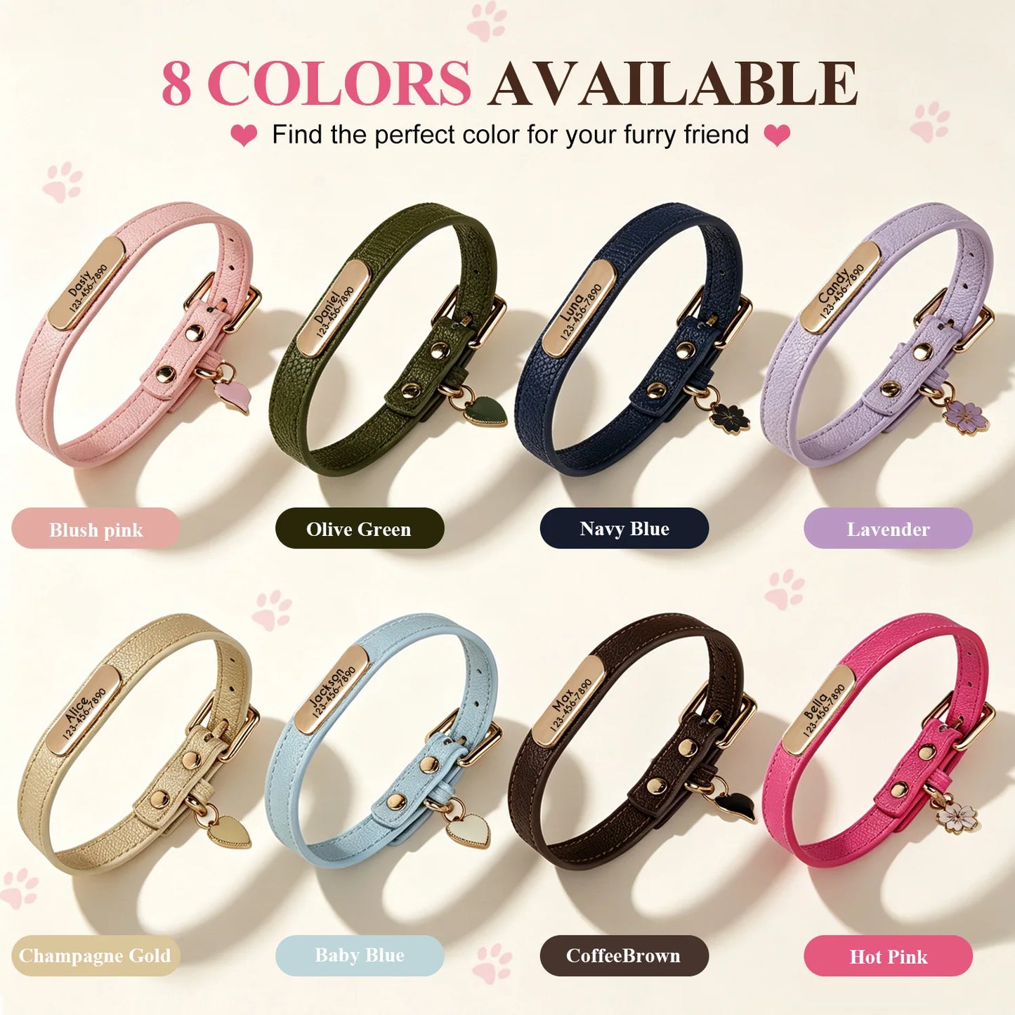 SoftGlow Custom PU Leather Collar – Gentle Comfort with Engraved Name Tag