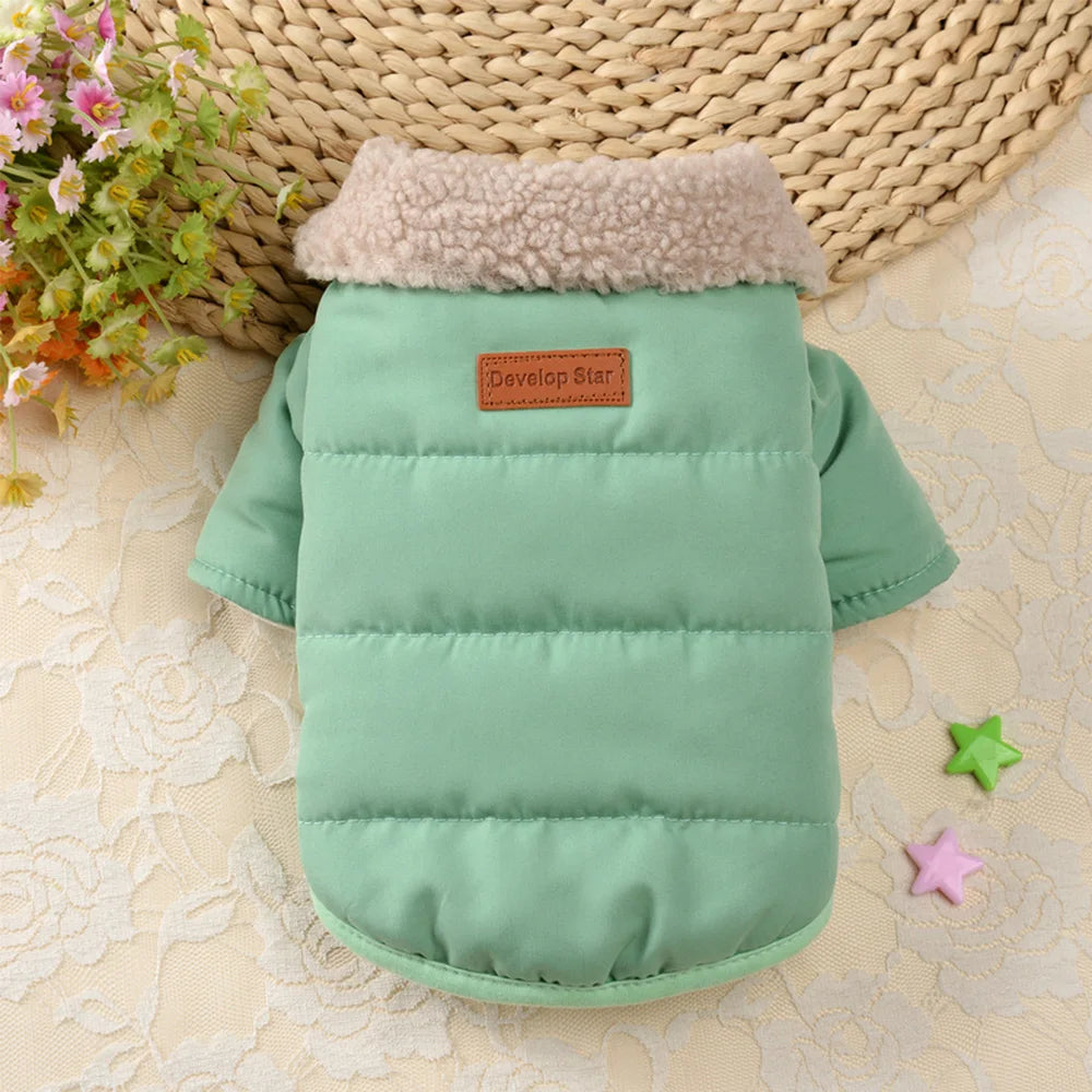 Cozy Winter Wonderland Dog Jacket with Fur Collar