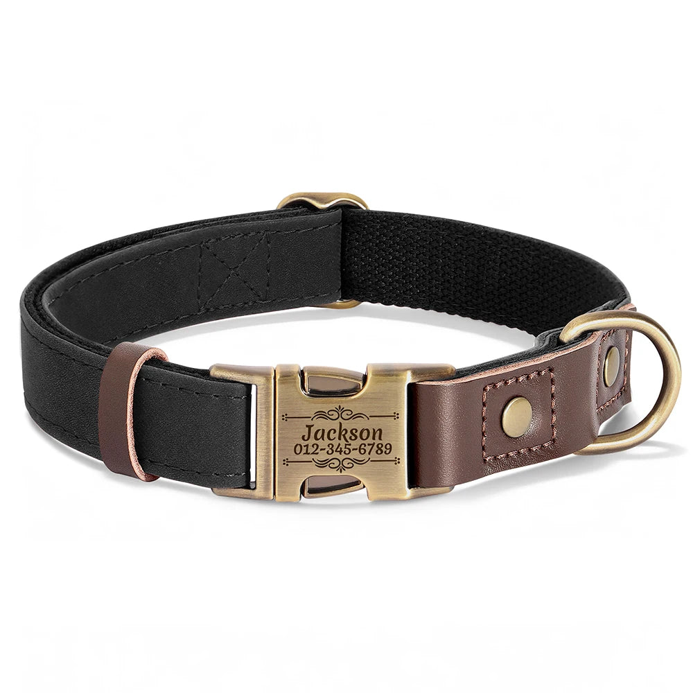 RetroChic Custom Engraved Leather Dog Collar – Personalized Vintage Style for All Breeds