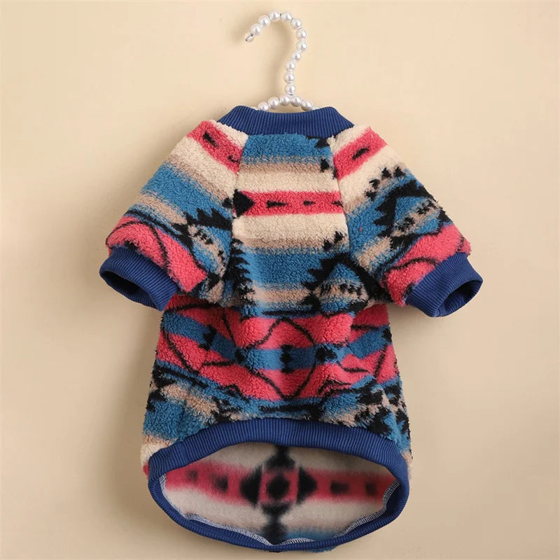 HeritageWarm Retro Ethnic Pet Hoodie – Cozy Autumn/Winter Knit Sweater for Small Dogs and Cats