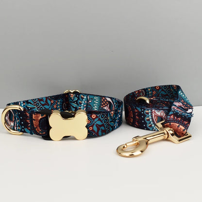 EthnoCharm Custom Engraved Dog Collar & Leash Set – Personalized with Nameplate