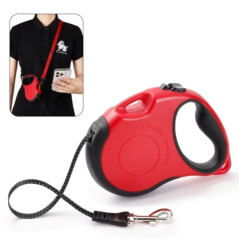 Truelove Tangle-Free Hands-Free Retractable Leash – 16ft Nylon Tape Walking System with One-Handed Brake & Bonus Shoulder Strap