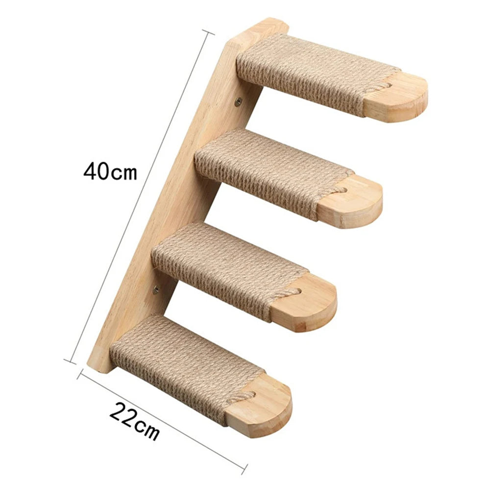 WhiskerWonder Wall-Mounted Cat Playground - Wooden Climbing Shelves & Sisal Scratcher