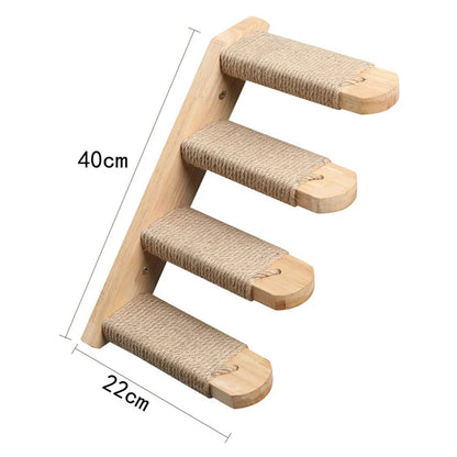 WhiskerWonder Wall-Mounted Cat Playground - Wooden Climbing Shelves & Sisal Scratcher