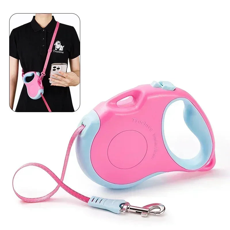 Truelove Tangle-Free Hands-Free Retractable Leash – 16ft Nylon Tape Walking System with One-Handed Brake & Bonus Shoulder Strap