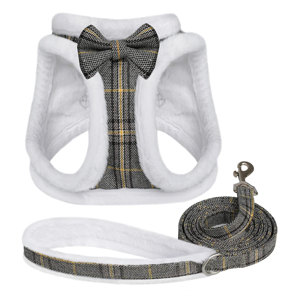 Snug & Stylish: Winter Warm Harness Leash Set for Small & Medium Pets