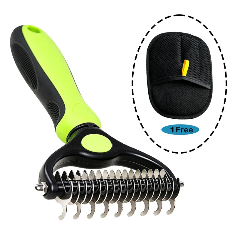 Dual-Action Pet Grooming Comb – Professional Stainless Steel Detangler & Undercoat Tool