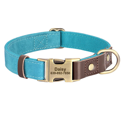 Personalized Leather Dog Collar - Custom Engraved ID with Durable Buckle
