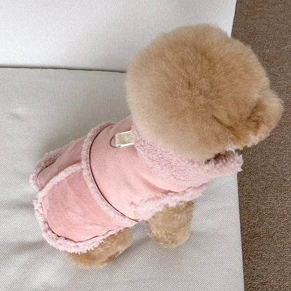 Classic Wool Dog Vest with Traction Buckle – Cozy Velvet Jacket Coat for Pets