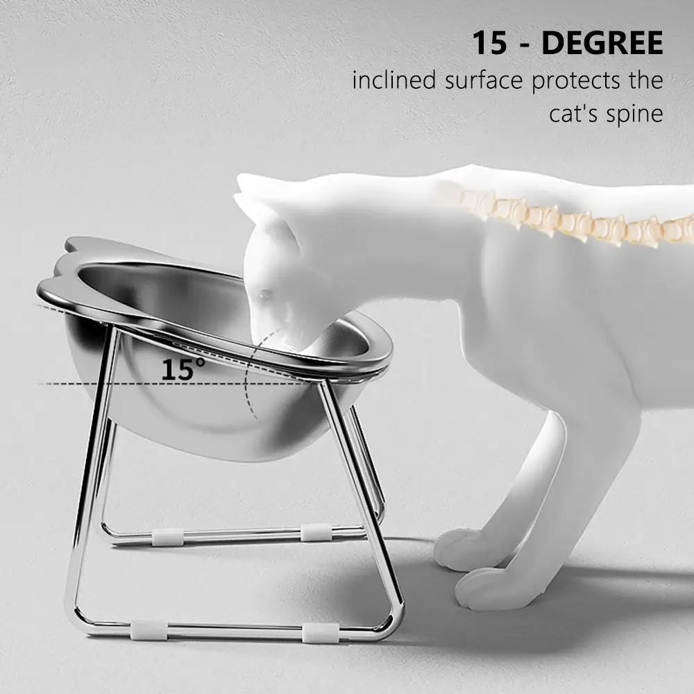 Elevated Stainless Steel Cat Bowl with Slanted Neck Guard