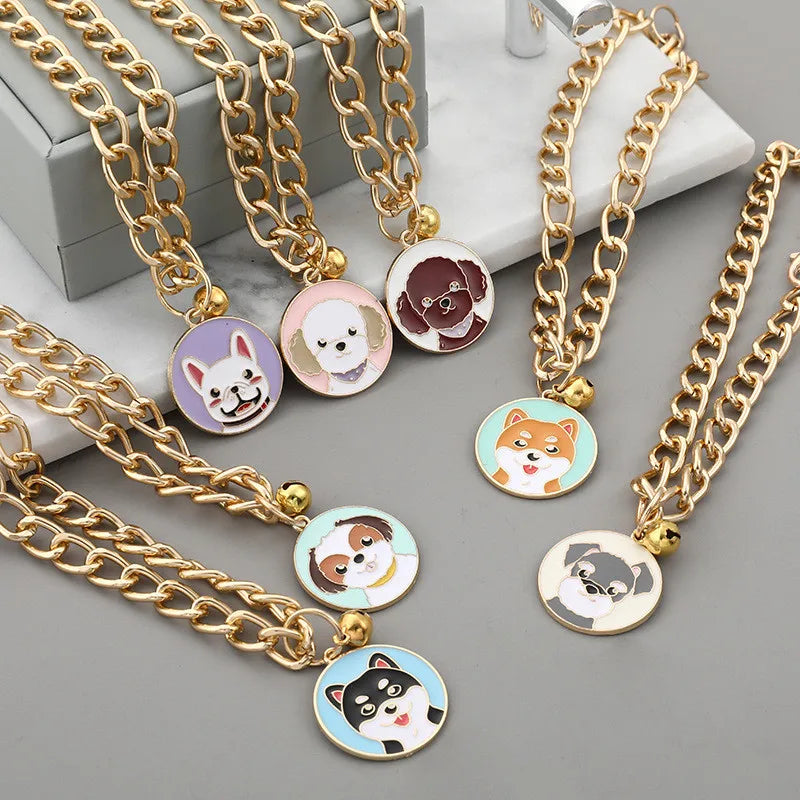 PawChic Gold-Tone Chain Collar – Fashionable Pendant with Bells for Puppies and Cats