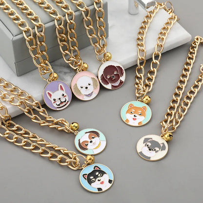 PawChic Gold-Tone Chain Collar – Fashionable Pendant with Bells for Puppies and Cats