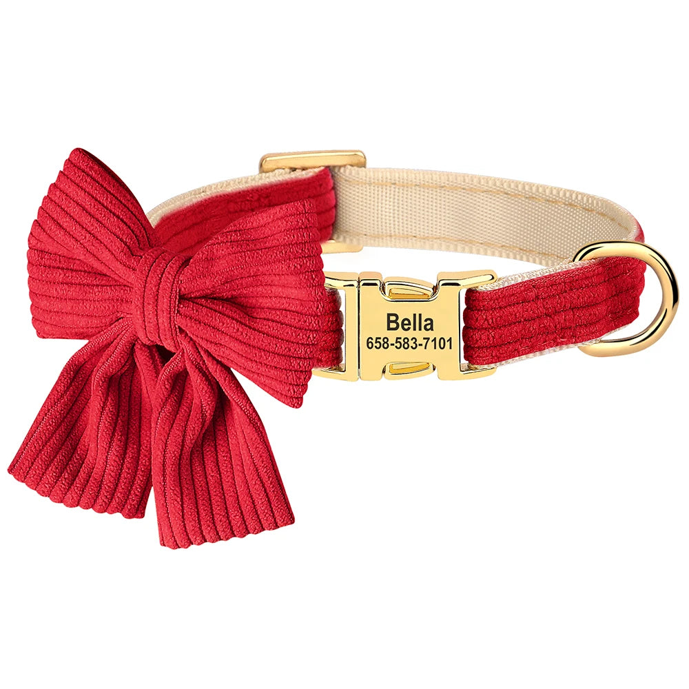 Bowtie Charm Custom Dog Collar - Personalized Elegance for Your Pet