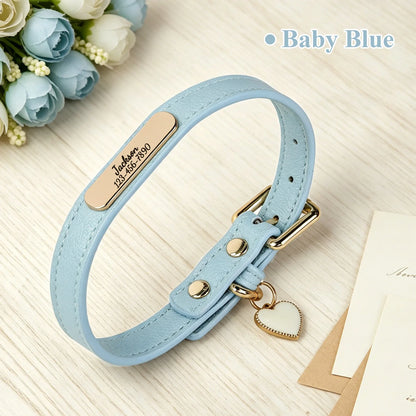 SoftGlow Custom PU Leather Collar – Gentle Comfort with Engraved Name Tag