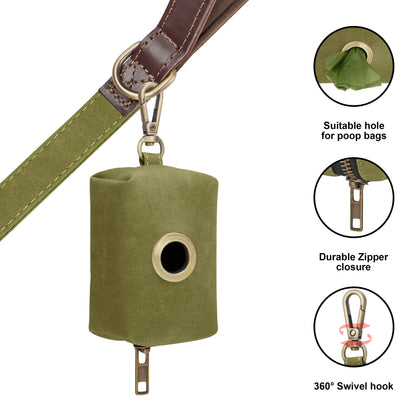 RetroChic Premium Leather Waste Bag Dispenser – Portable Zippered Poo Bag Holder with Leash Clip