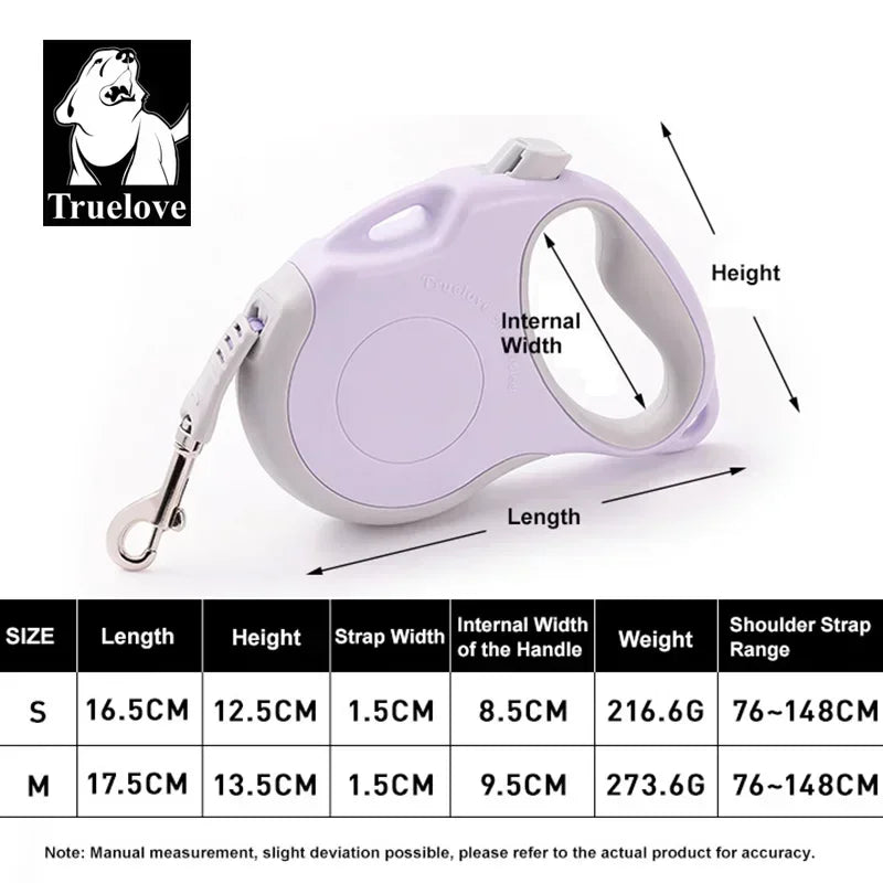 Truelove Tangle-Free Hands-Free Retractable Leash – 16ft Nylon Tape Walking System with One-Handed Brake & Bonus Shoulder Strap