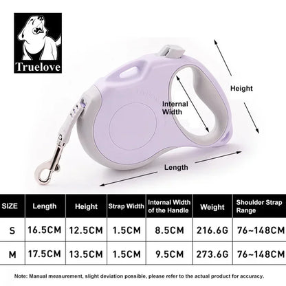 Truelove Tangle-Free Hands-Free Retractable Leash – 16ft Nylon Tape Walking System with One-Handed Brake & Bonus Shoulder Strap