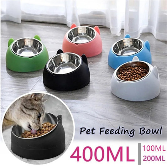 Stainless Steel Cat Bowl with Non-Slip Base – 15° Neck Protection Design