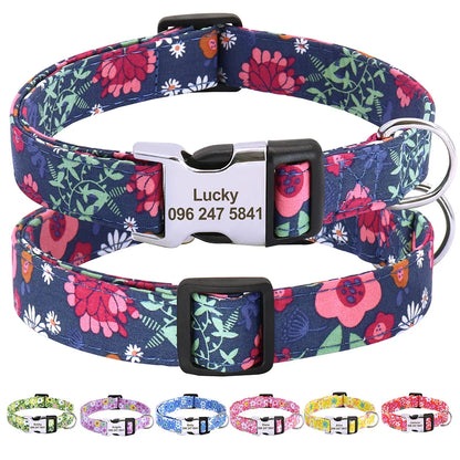 Blossom Charm: Personalized Floral Dog Collar with Engraved ID Tag