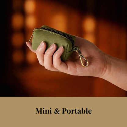 RetroChic Premium Leather Waste Bag Dispenser – Portable Zippered Poo Bag Holder with Leash Clip