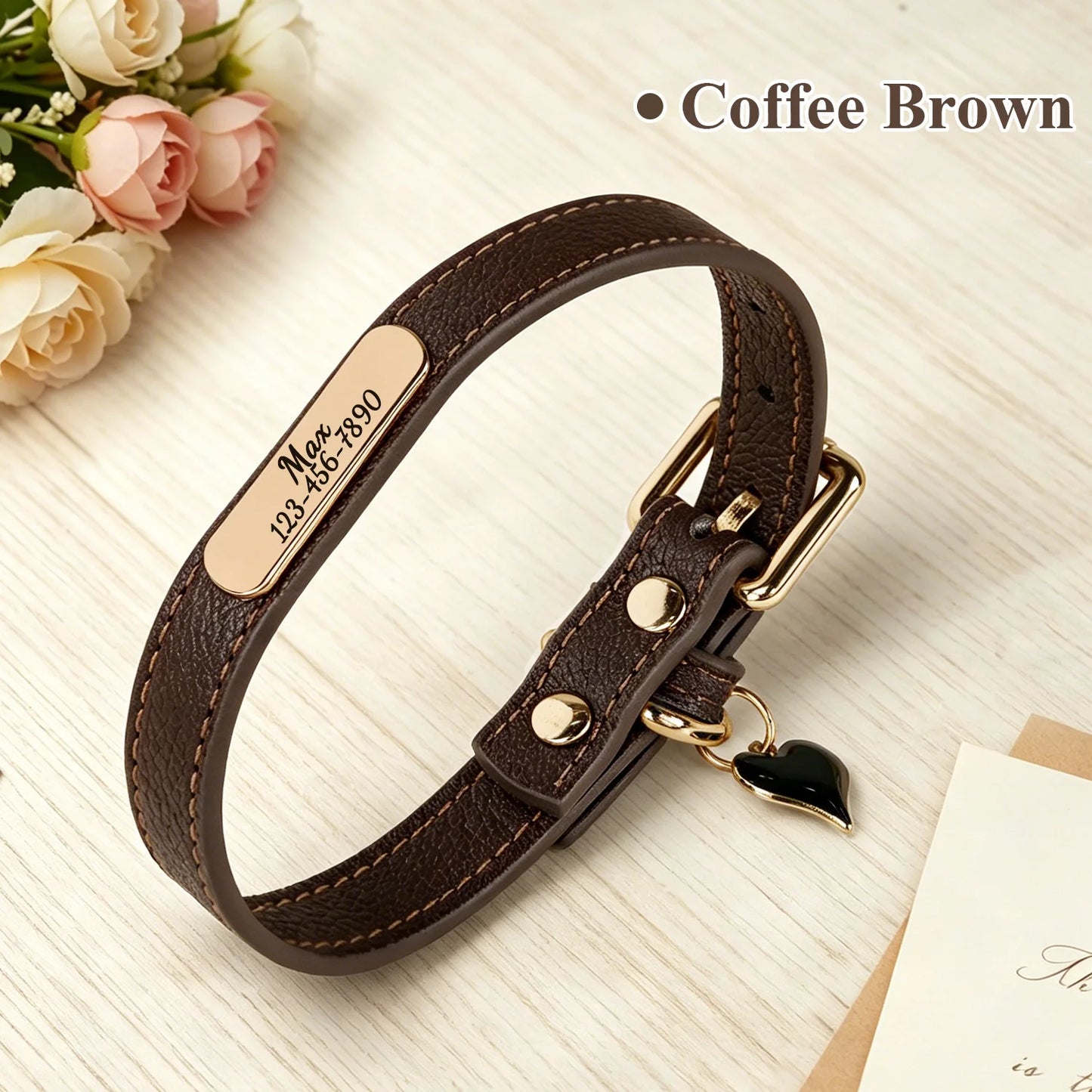 SoftGlow Custom PU Leather Collar – Gentle Comfort with Engraved Name Tag