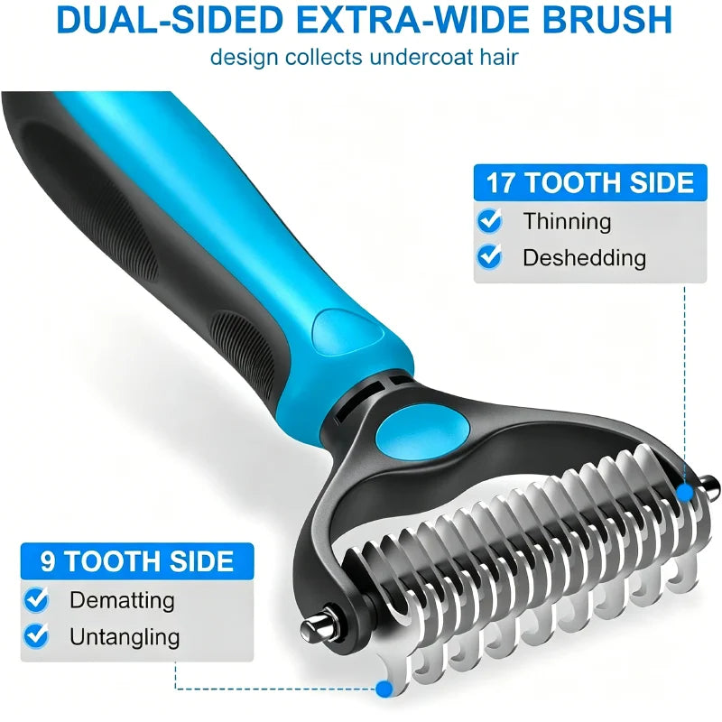 Dual-Action Pet Grooming Comb – Professional Stainless Steel Detangler & Undercoat Tool