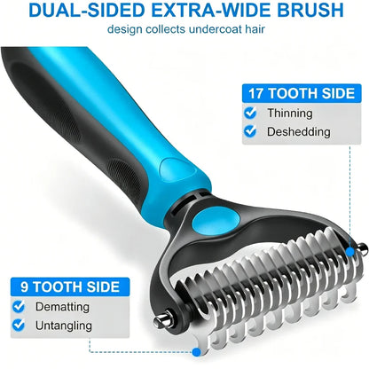 Dual-Action Pet Grooming Comb – Professional Stainless Steel Detangler & Undercoat Tool