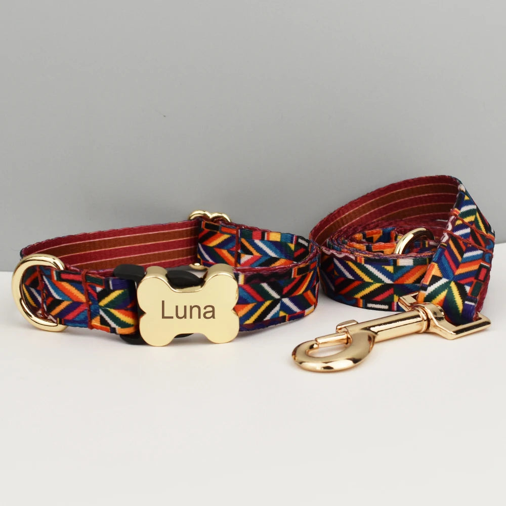 EthnoCharm Custom Engraved Dog Collar & Leash Set – Personalized with Nameplate