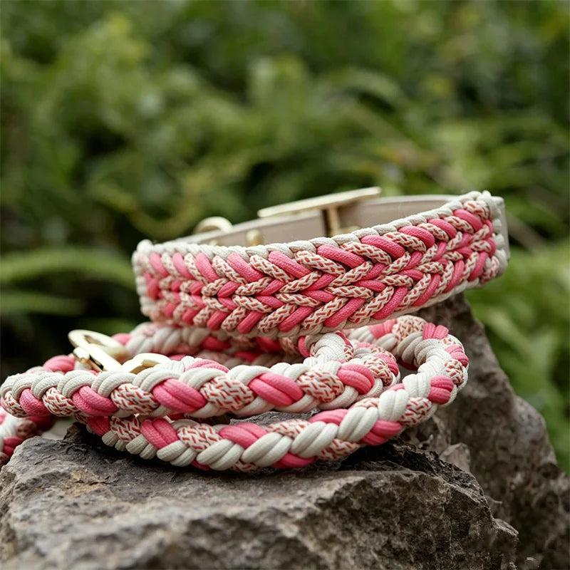 Luxury Hand-Woven Leash or Collar – Heavy-Duty Climbing Rope & Adjustable Leather Walkwear