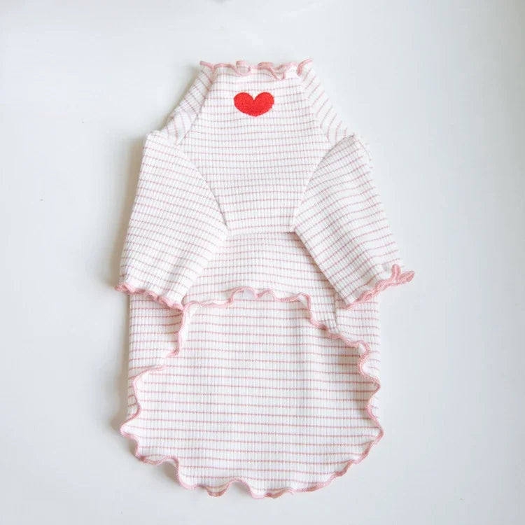 CozyStripe Embroidered Wool Pet T-Shirt – Sweet Autumn/Winter Elegance