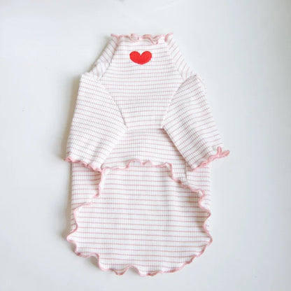 CozyStripe Embroidered Wool Pet T-Shirt – Sweet Autumn/Winter Elegance