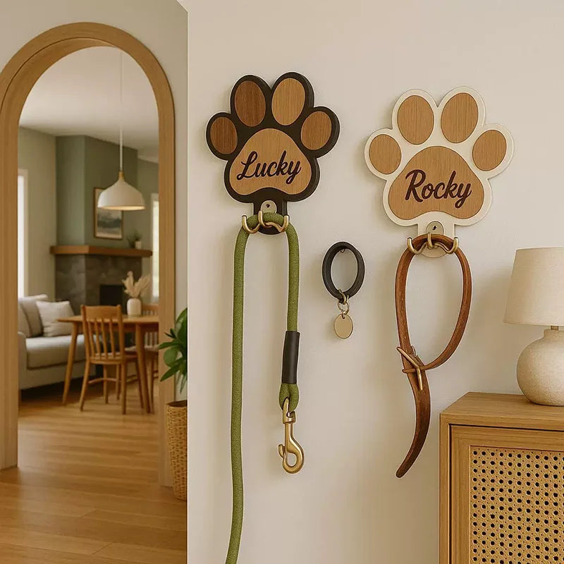 PawCharm Custom Wooden Leash & Collar Holder – Wall Mount Organizer