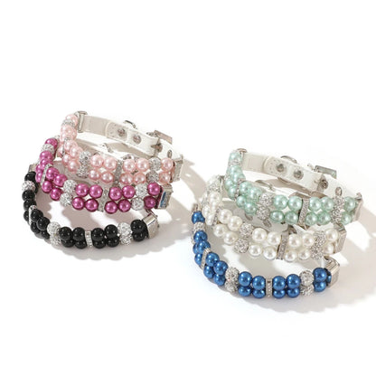 PearlGlow Artificial Pearl & Rhinestone Pet Collar – Elegant Party Necklace for Cats and Dogs