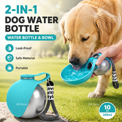 AquaSphere Portable Stainless Steel Pet Travel Bottle – Collapsible Silicone Drinking Bowl for Active Hydration