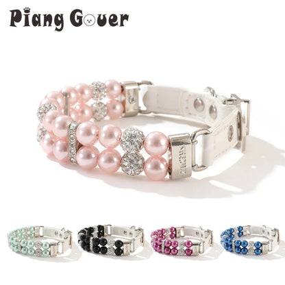 PearlGlow Artificial Pearl & Rhinestone Pet Collar – Elegant Party Necklace for Cats and Dogs