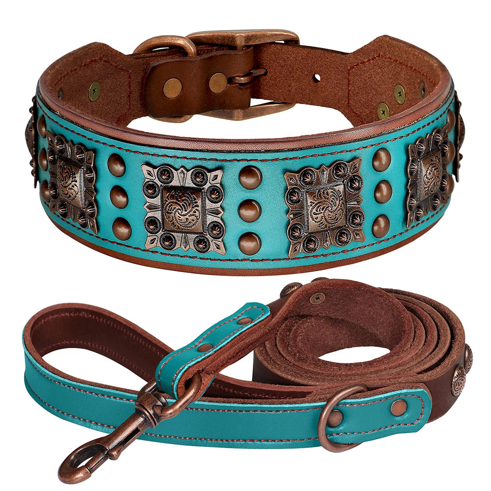 Regal Strength: Luxury Leather Collar & Leash Set for Big Dogs