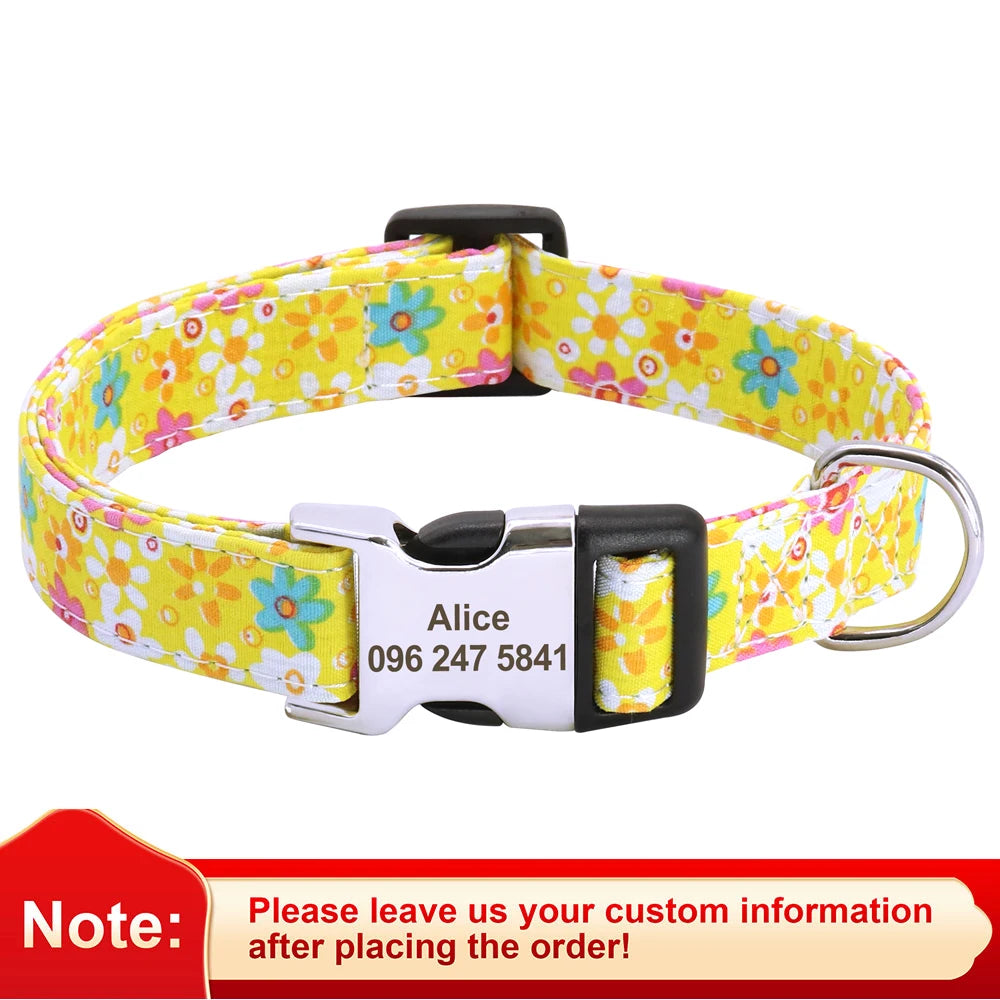 Blossom Charm: Personalized Floral Dog Collar with Engraved ID Tag