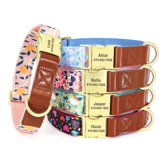BlossomGuard Personalized Floral Dog Collar - Custom Engraved for All Breeds