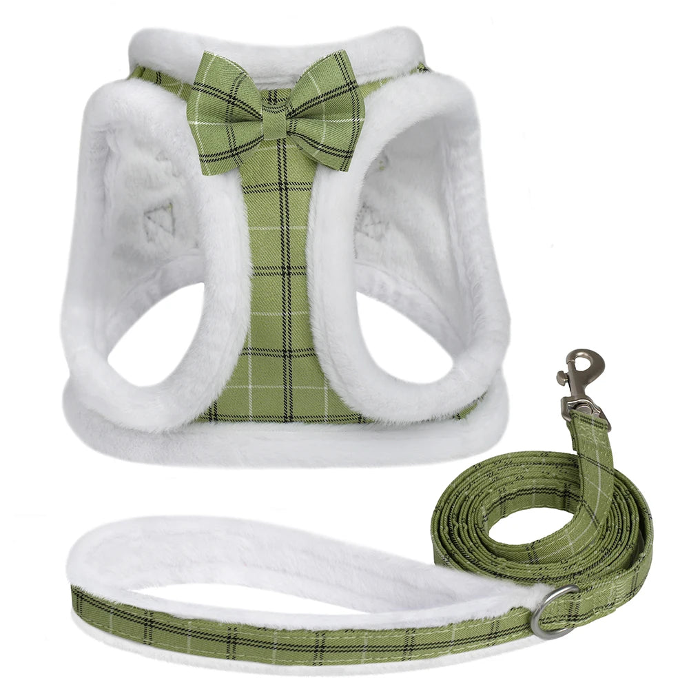 Snug & Stylish: Winter Warm Harness Leash Set for Small & Medium Pets