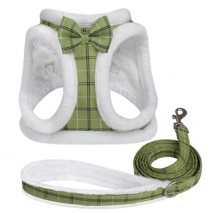 Snug & Stylish: Winter Warm Harness Leash Set for Small & Medium Pets