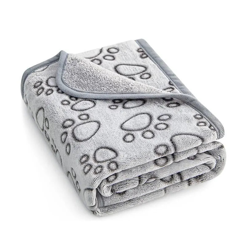 CloudComfort Paw-Printed Ultra-Soft Pet Blanket – Fluffy Coral Fleece Warming Mat