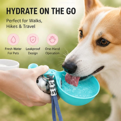AquaSphere Portable Stainless Steel Pet Travel Bottle – Collapsible Silicone Drinking Bowl for Active Hydration
