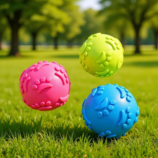 PawPlay Textured Rubber Squeaky Ball – Non-Toxic Interactive Chew Toy for Dogs