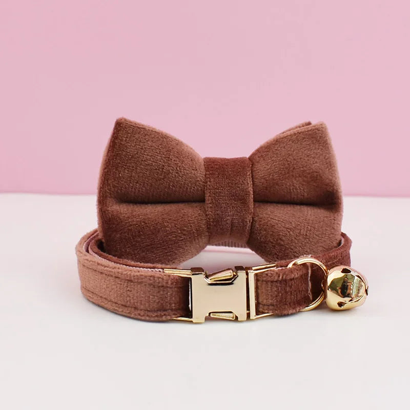 VelvetWhisker Personalized Cat Collar - Elegance with Bell and Bow Tie
