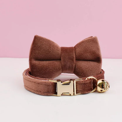 VelvetWhisker Personalized Cat Collar - Elegance with Bell and Bow Tie