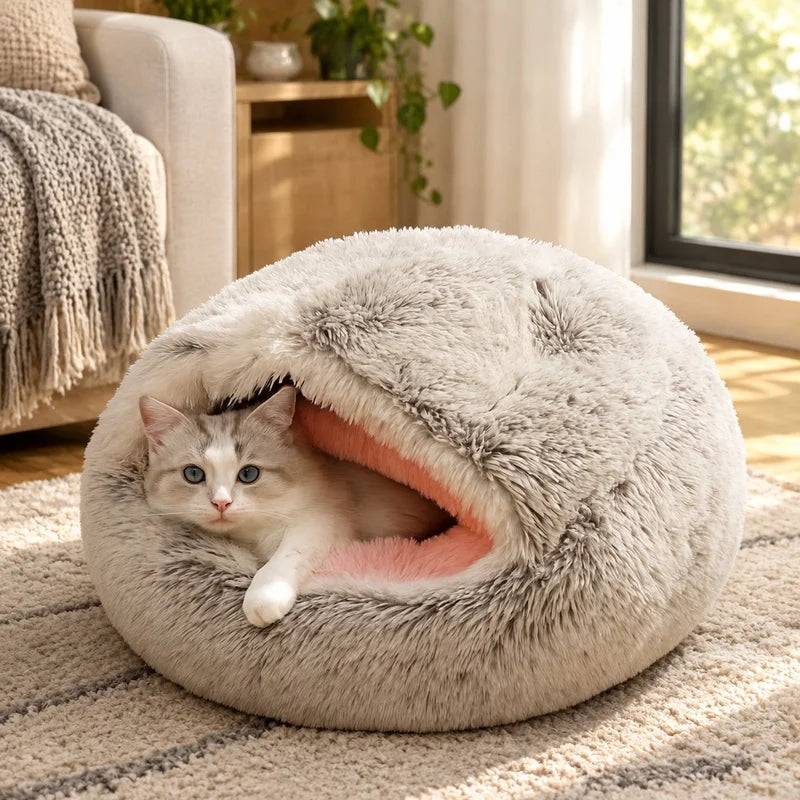 Cozy Cuddle Plush Nest: 2-in-1 Cat & Puppy Bed for Ultimate Warmth