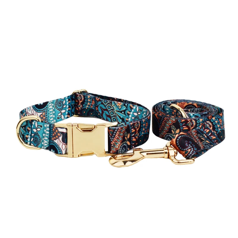 HeritagePaws Ethnic Dog Collar & Leash Set - Custom Engraved for All Breeds