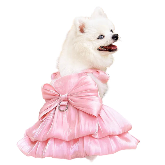 ChicPaws Summer Dress with D-Ring – Elegant Solid Color for Small Dogs & Puppies
